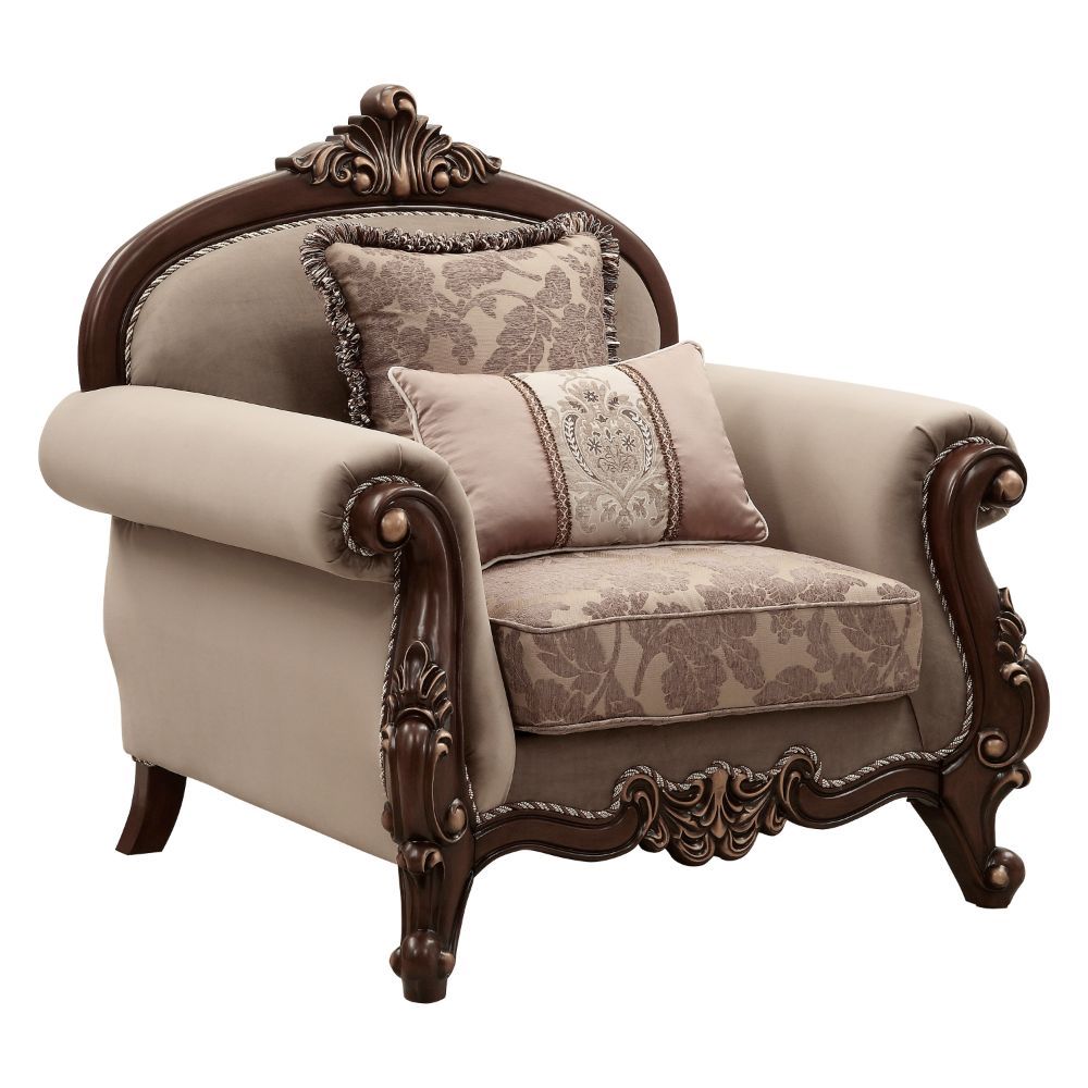 Mehadi - Chair With 2 Pillows - Velvet & Walnut, product view with wood construction