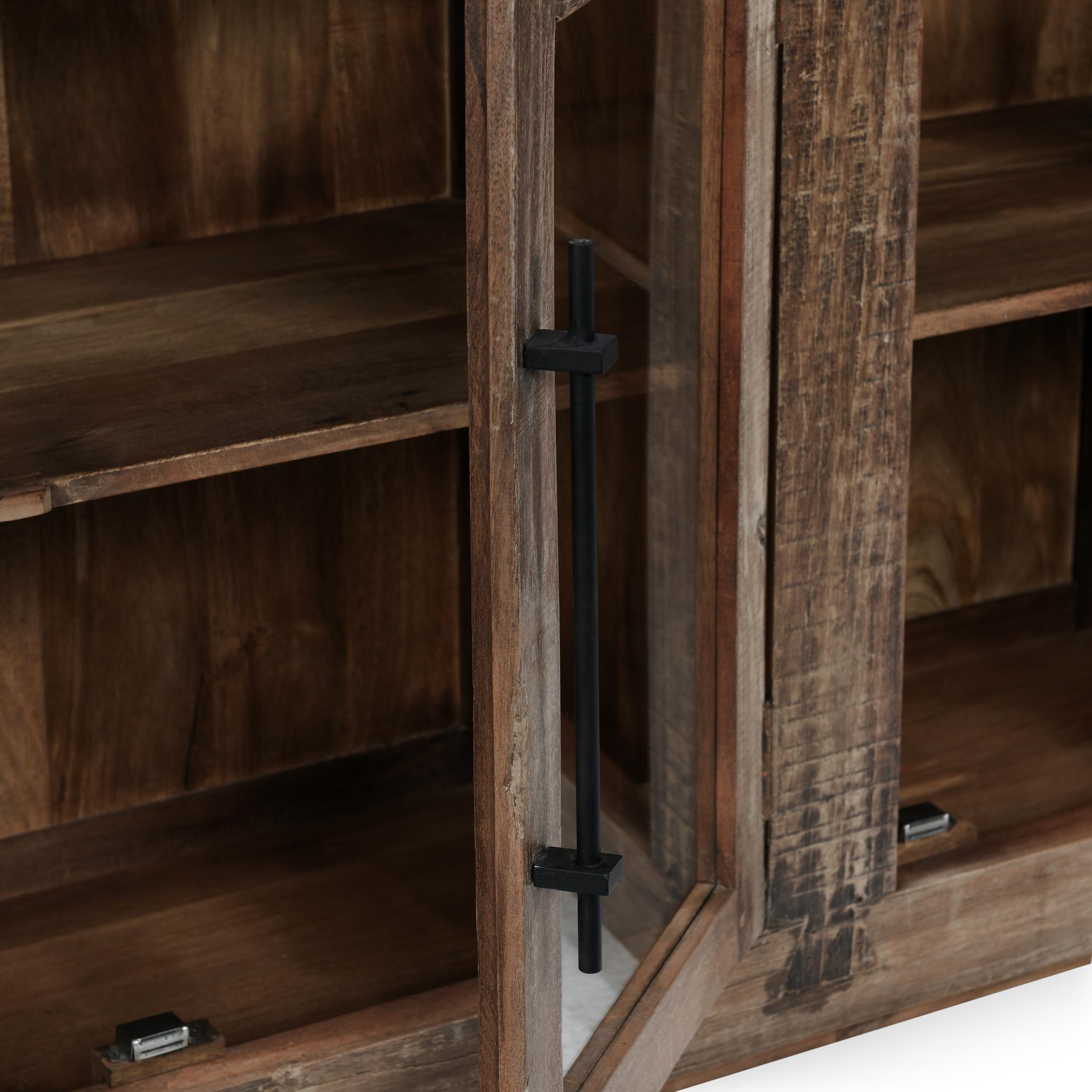 Jett - Wood 4 Door Cabinet - Natural, alternate view 3 with glass