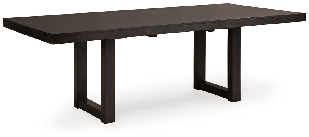 Neymorton - Rectangular Dining Room Butterfly Extension Table - Dark Grayish Brown, product view with wood construction