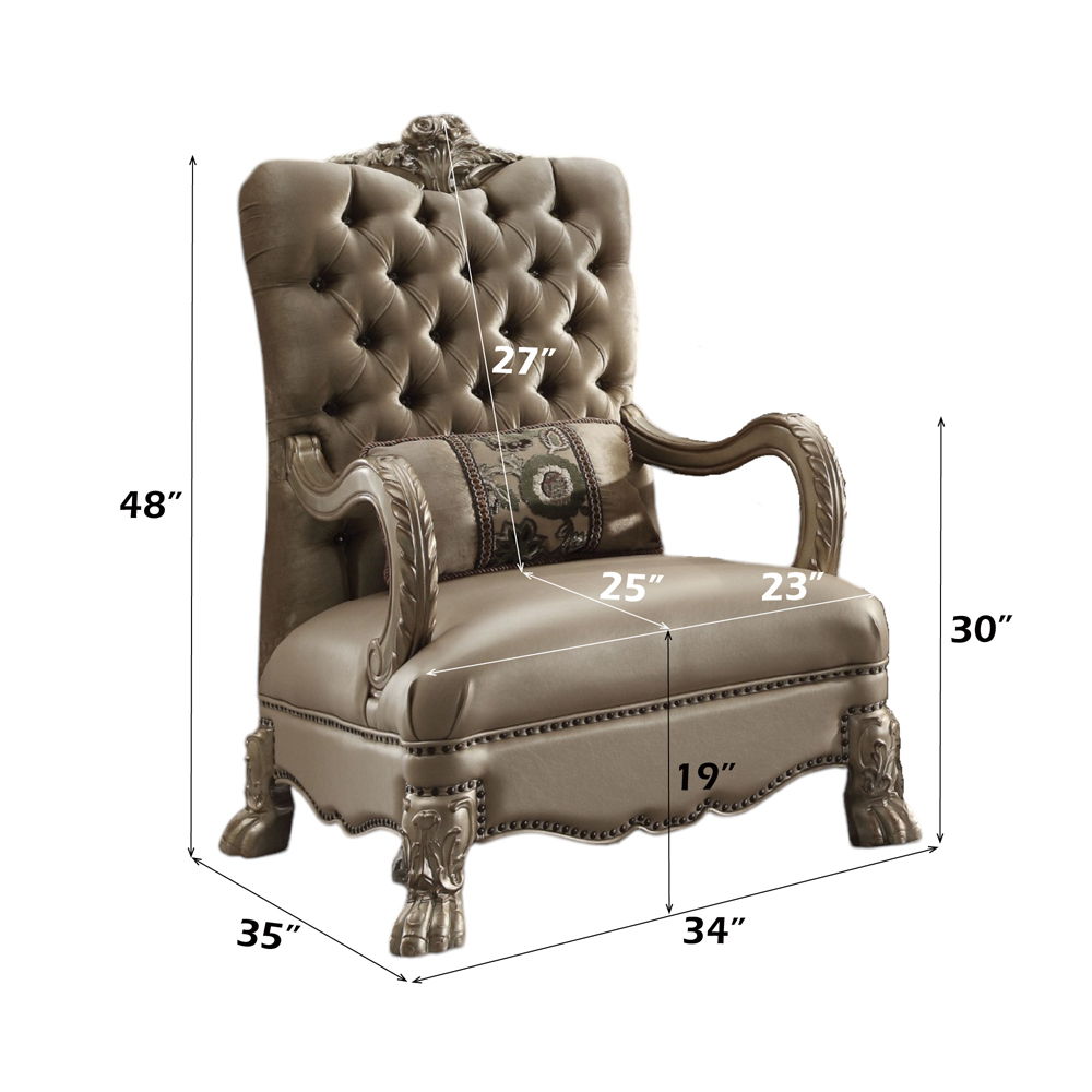Dresden Chair With Pillow Bone Velvet & Gold Patina, gallery image 2