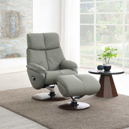 Kandoro - Motion Accent Chair With Swivel & Ottoman - Gray Leather & Brown Base, alternate view 3 with top-grain leather