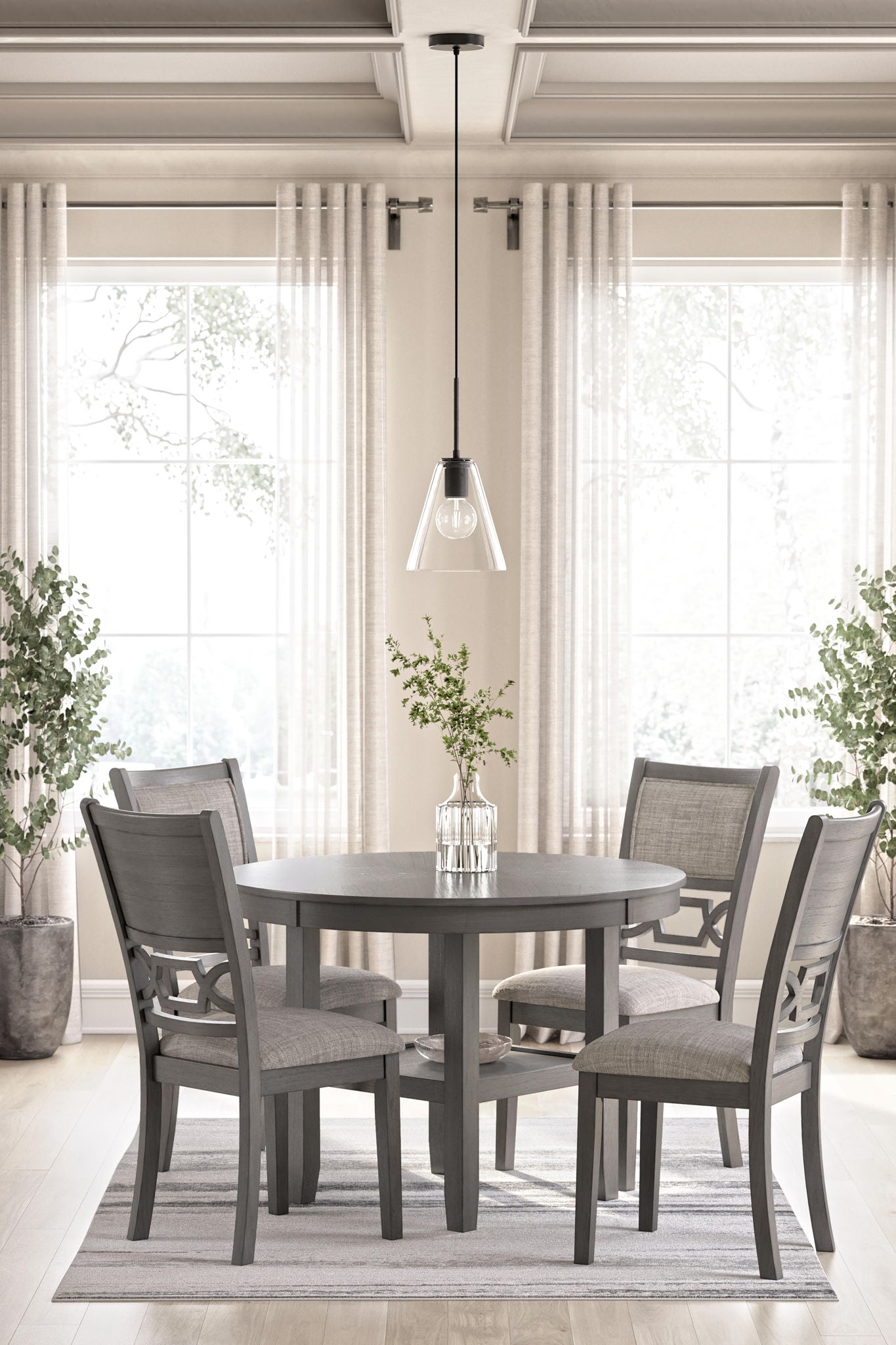 Wrenning - Dining Room Table Set (Set of 5) - Gray, alternate view 2 with polyester fabric