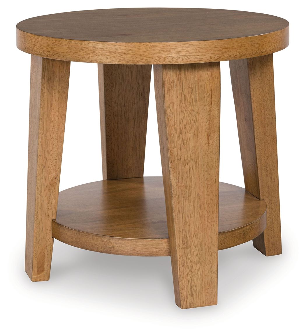 Kristiland - Round End Table - Light Brown, product view with wood construction