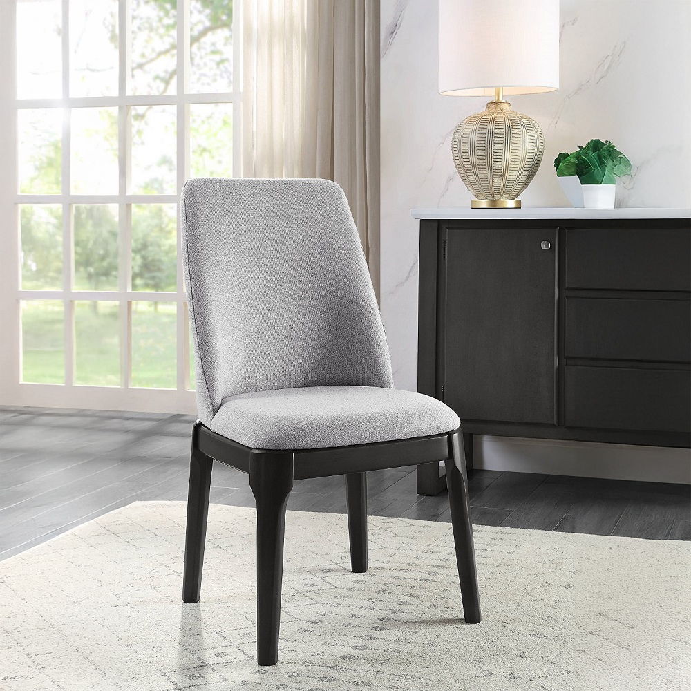 Madan - Side Chair (Set of 2) - Light Gray Linen & Gray Oak, product view with wood construction