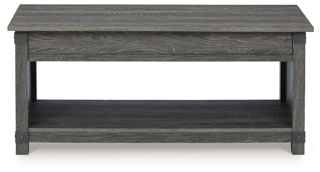 Freedan - Rect Lift Top Cocktail Table - Grayish Brown, alternate view 2 with engineered wood