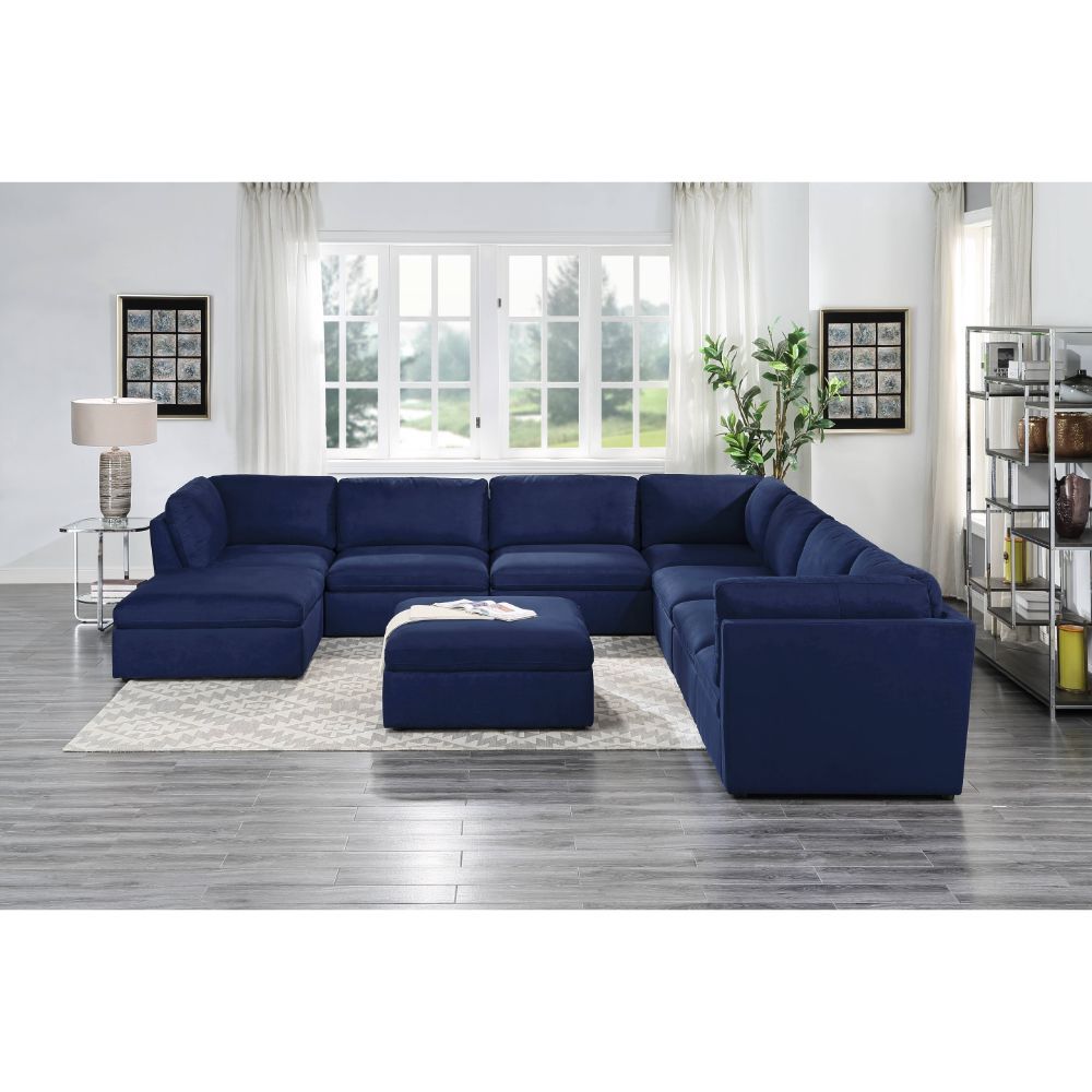 Crosby - Modular Armless Chair - Blue Fabric, alternate view 5 with wood construction