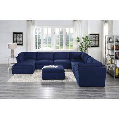 Crosby - Modular Armless Chair - Blue Fabric, alternate view 5 with wood construction