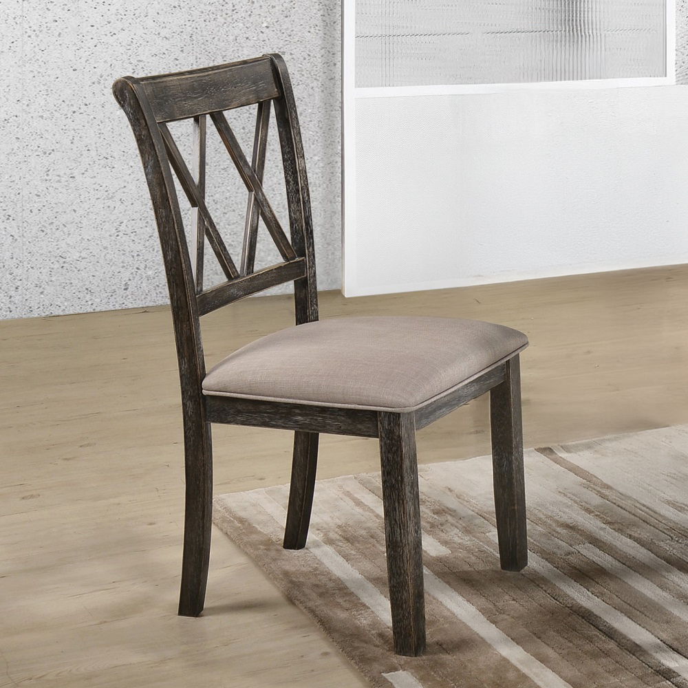 Claudia II - Side Chair (Set of 2) - Beige Fabric & Weathered Gray, product view with linen fabric