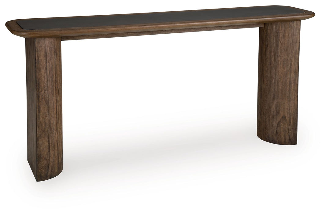 Dontayne - Sofa Table - Warm Brown, product view with solid wood