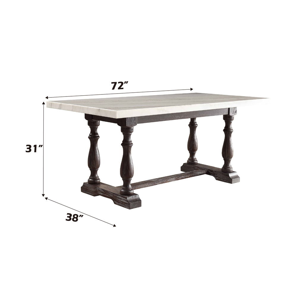 Gerardo - 31" Dining Table - White Marble Top & Weathered Espresso, alternate view 2 with wood construction