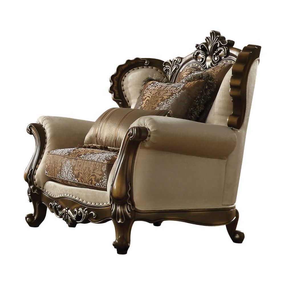 Latisha - Chair With 2 Pillows (Same Lv01578) - Tan, Pattern Fabric & Antique Oak, product view with polyester fabric