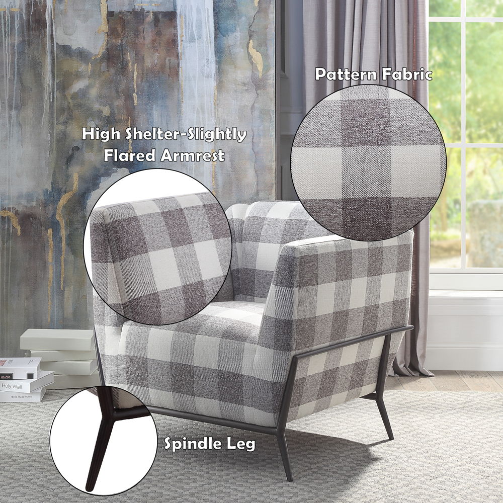 Niamey II - Accent Chair - Pattern Fabric & Metal Frame Black, alternate view 2 with wood construction