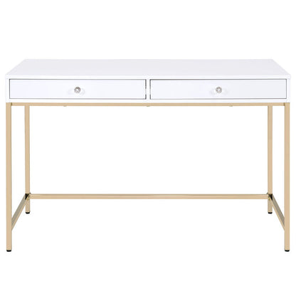 Ottey - Vanity Desk (Same 92540) - White High Gloss & Gold, alternate view 2 with wood construction