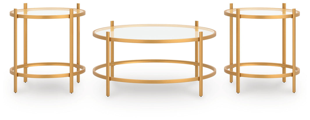 Pearlox - Occasional Table Set (Set of 3) - Gold, alternate view 2 with glass