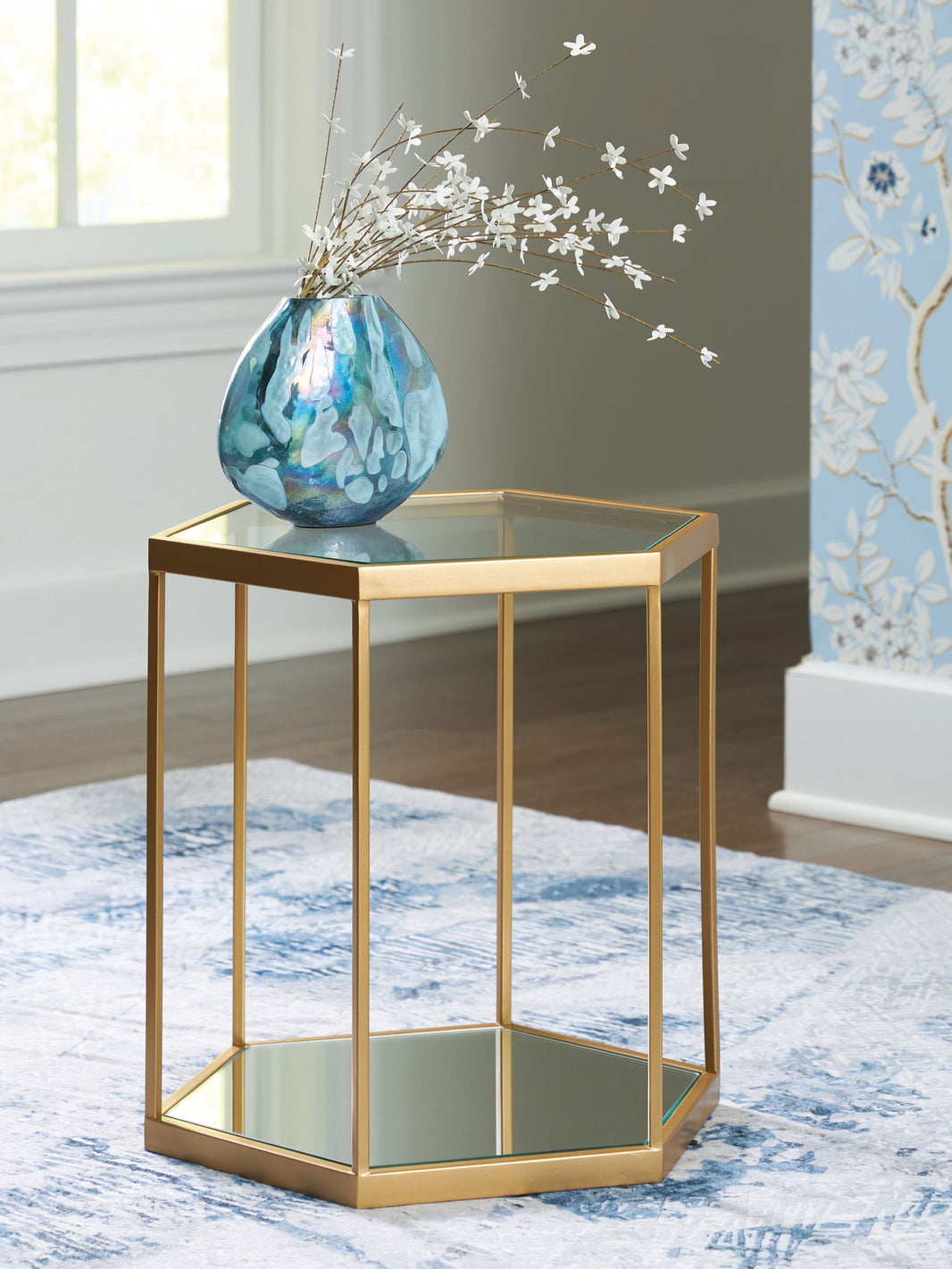 Veerwick - Accent Cocktail Table - Gold Finish, alternate view 2 with glass