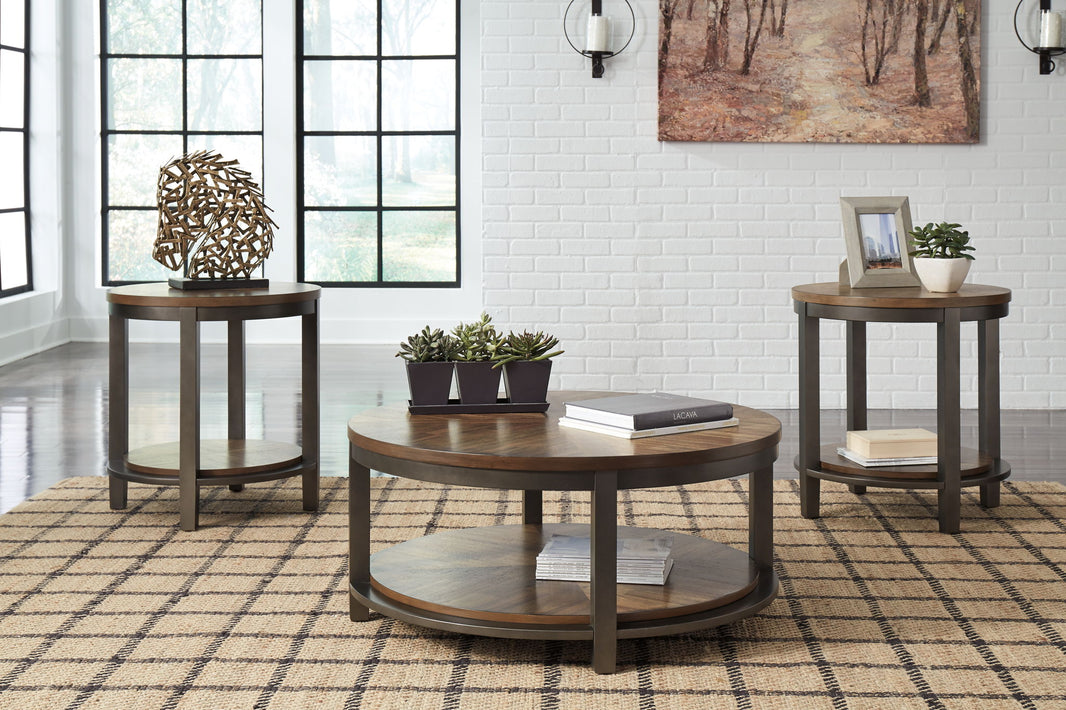 Roybeck - Occasional Table Set (Set of 3) - Light Brown / Bronze, alternate view 2 with engineered wood