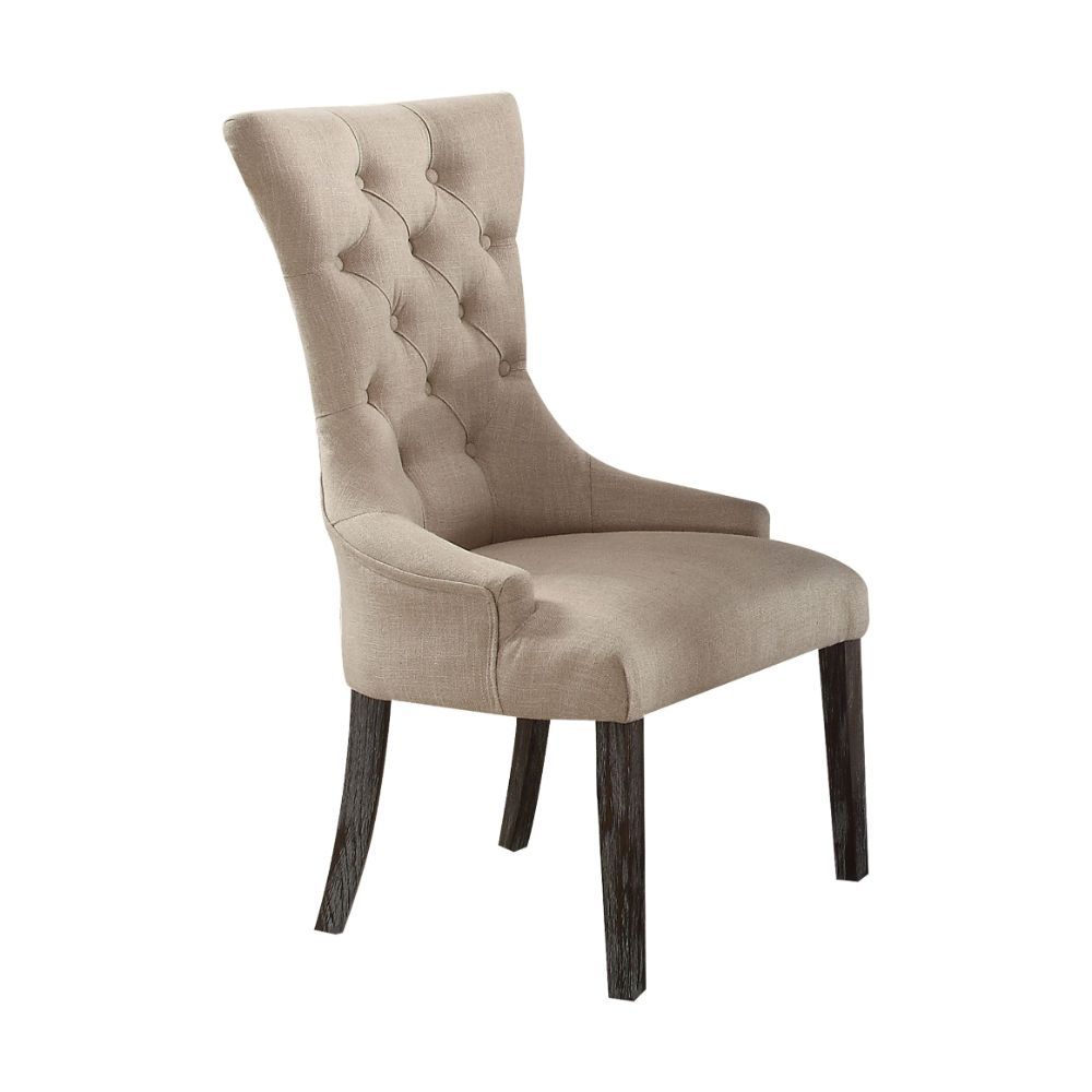 Gerardo - Linen Side Chair (Set of 2) - Beige & Weathered Espresso, product view with wood construction