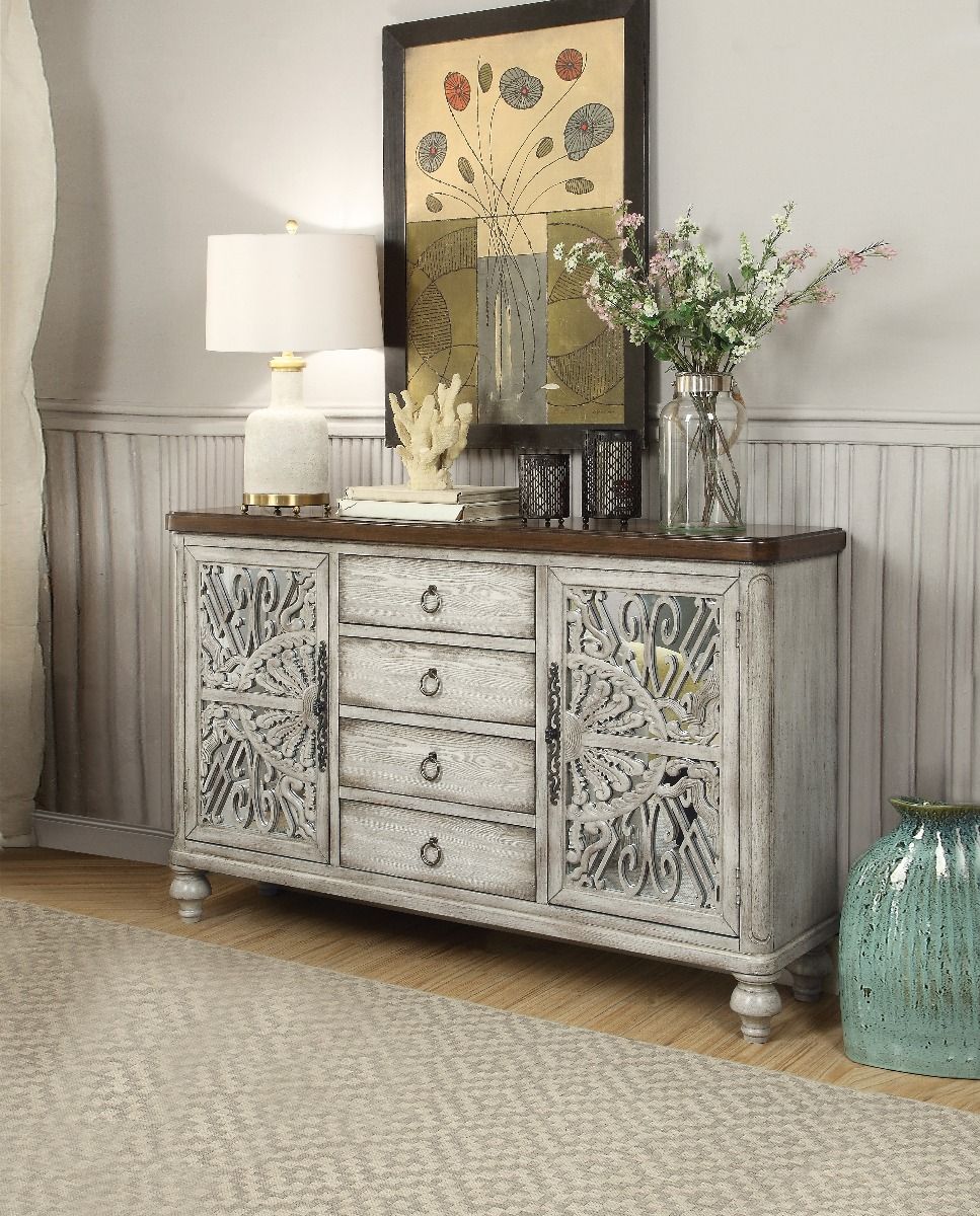 Vermont - Console Cabinet - Antique White, product view with wood construction
