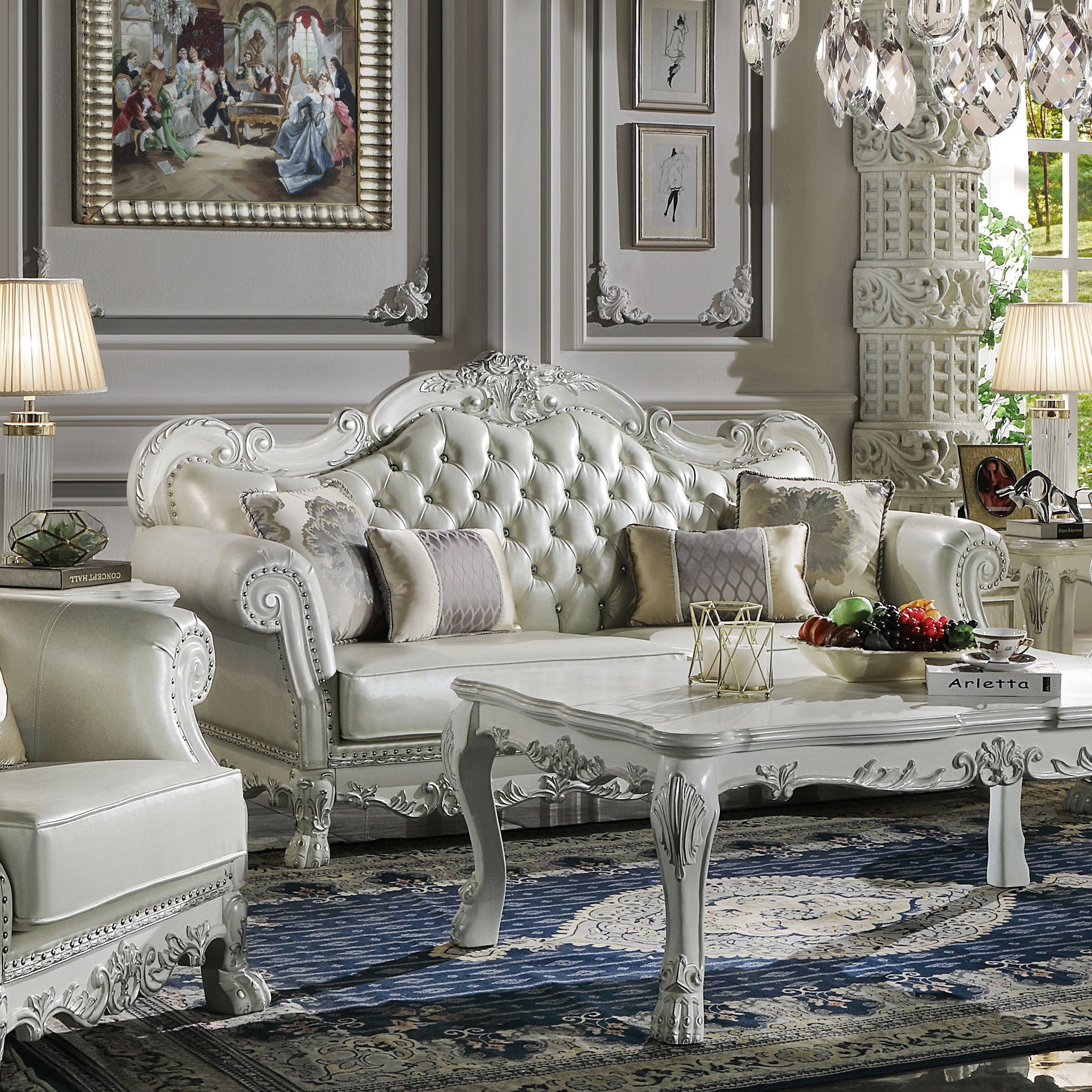 Dresden - Sofa With 4 Pillows - Synthetic Leather & Bone White, alternate view 2