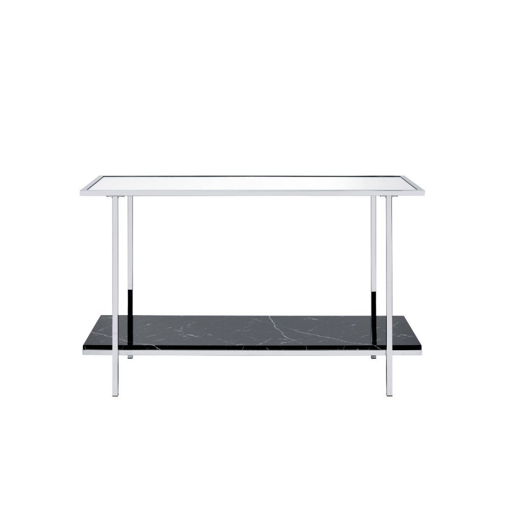 Angwin - Console Table - Mirrored, Faux Marble Top & Chrome, alternate view 2 with metal