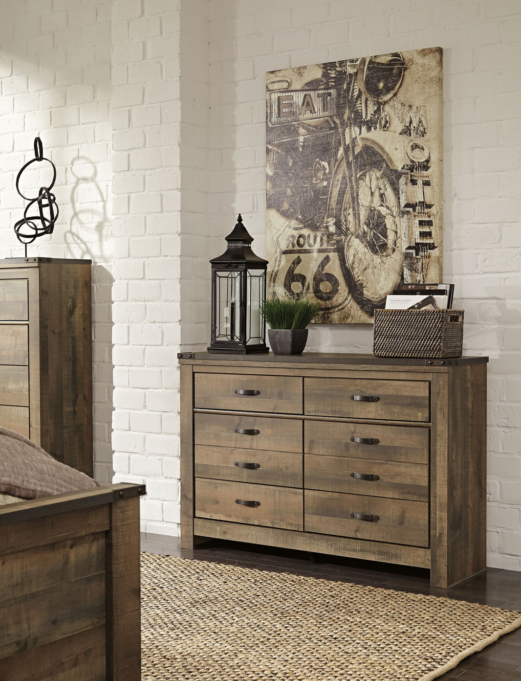 Trinell - Six Drawer Dresser - 61.34" x 15.98" x 42.99" - Brown Dark, alternate view 2 with engineered wood