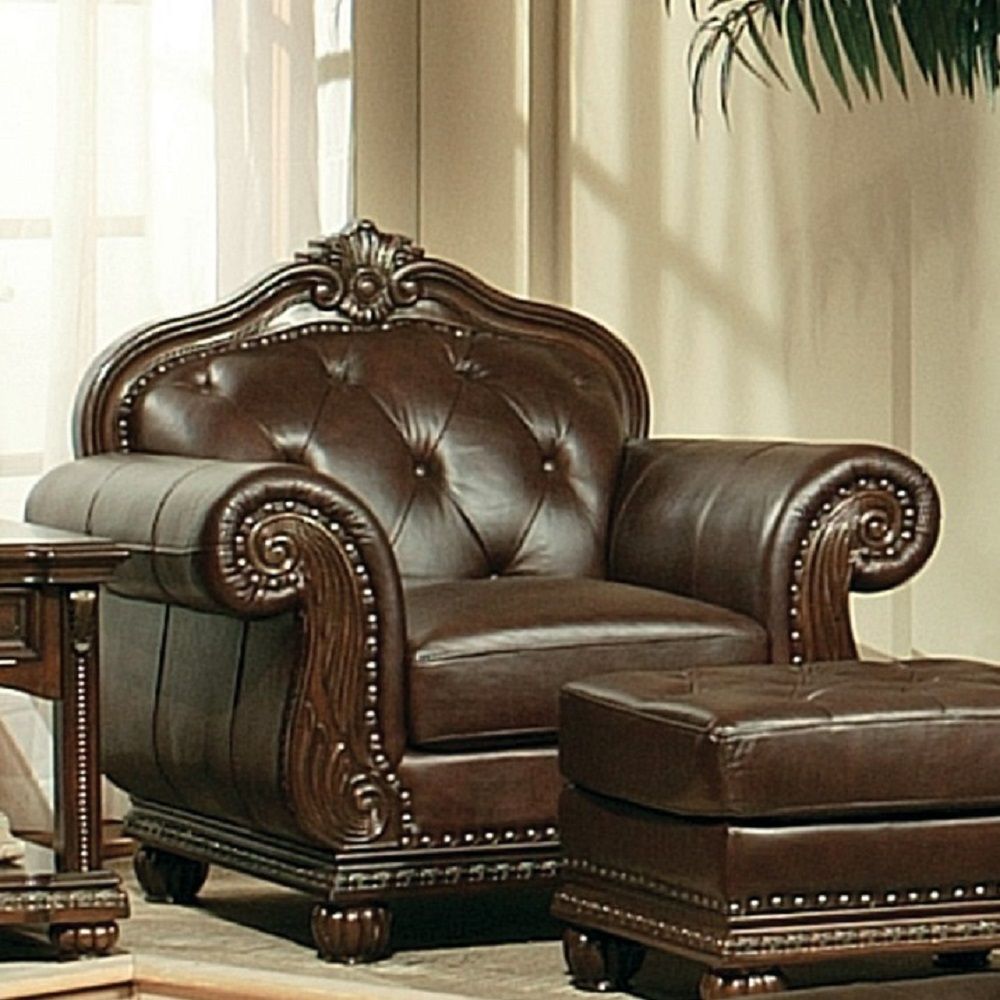 Anondale - Chair - Espresso Top Grain Leather Match & Cherry, product view with wood construction