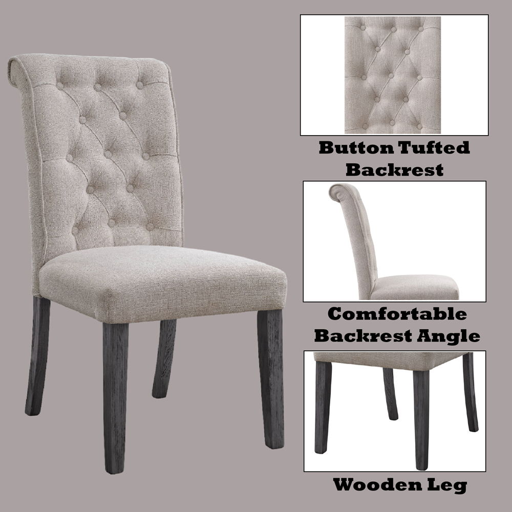 Yabeina - Side Chair (Set of 2) - Beige Linen & Gray, alternate view 3 with wood construction