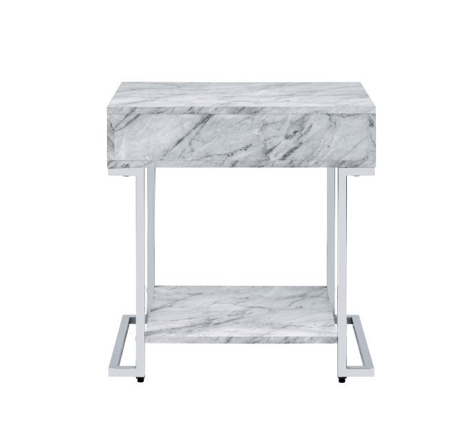 Wither - Accent Table - White Printed Faux Marble & Chrome, alternate view 2 with metal