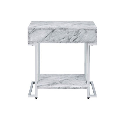 Wither - Accent Table - White Printed Faux Marble & Chrome, alternate view 2 with metal