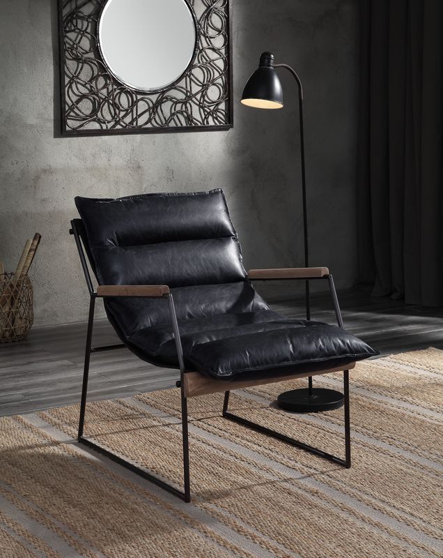 Luberzo - Accent Chair - Distress Espresso Top Grain Leather & Matt Iron, alternate view 3 with cotton fabric