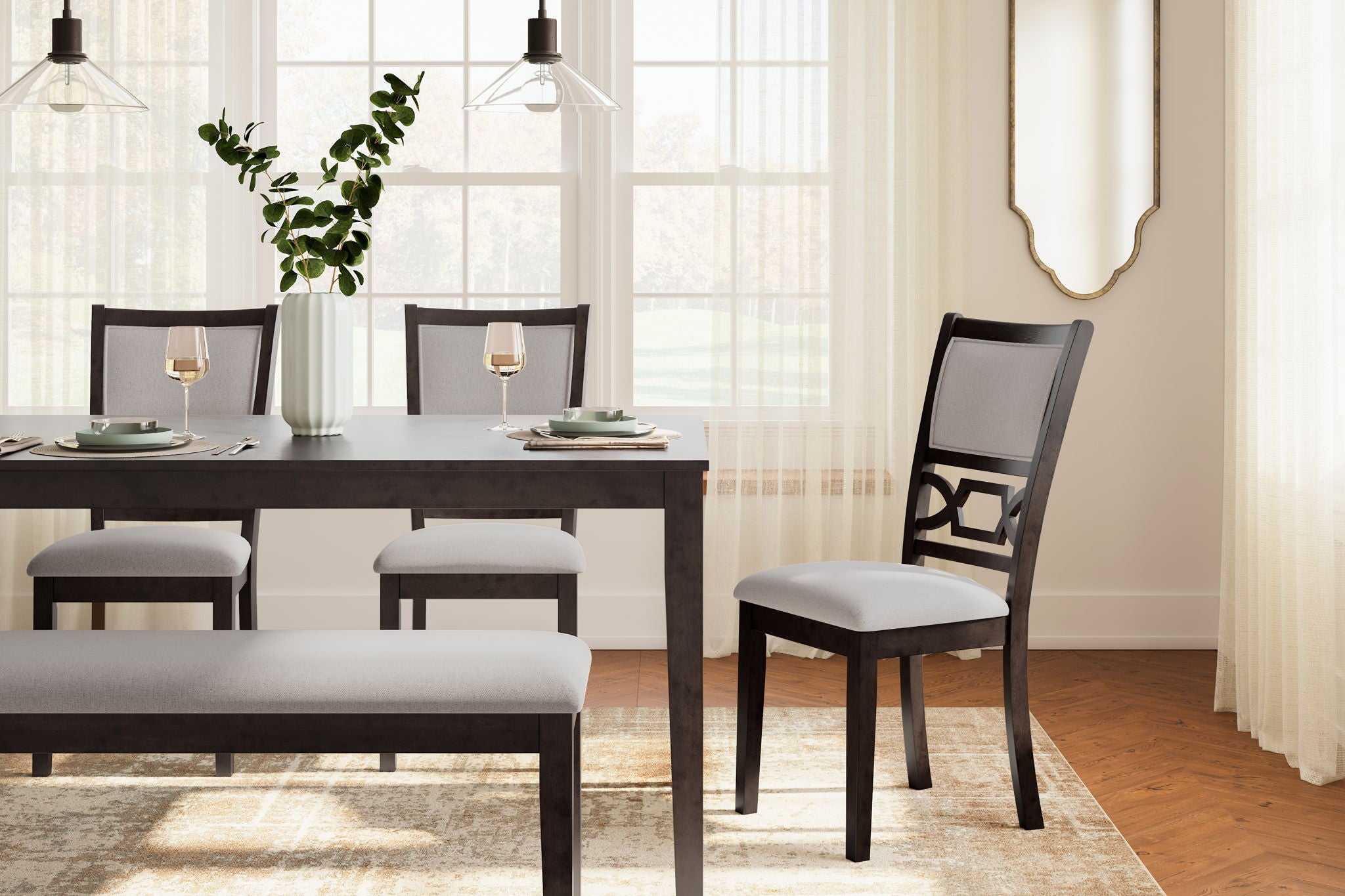Langwest - Dining Room Table Set (Set of 6) - Brown, alternate view 3 with polyester fabric