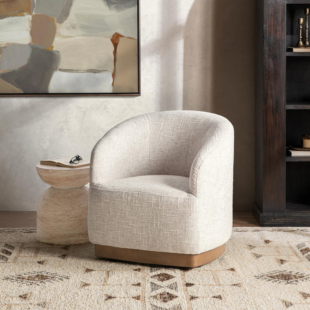 Diah - Swivel Accent Chair - Toasted Linen, alternate view 4 with polyester fabric