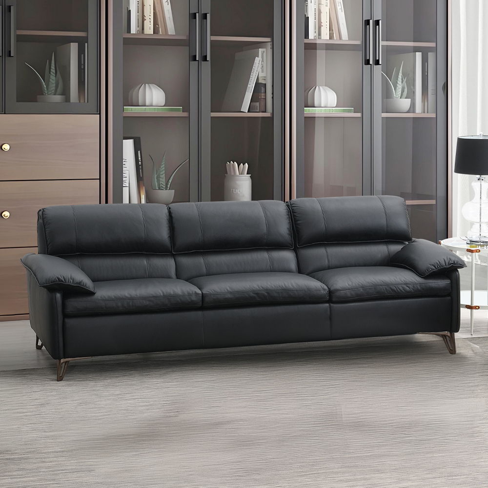 Eilene - Sofa - Black Top Grain Leather, alternate view 2 with wood construction