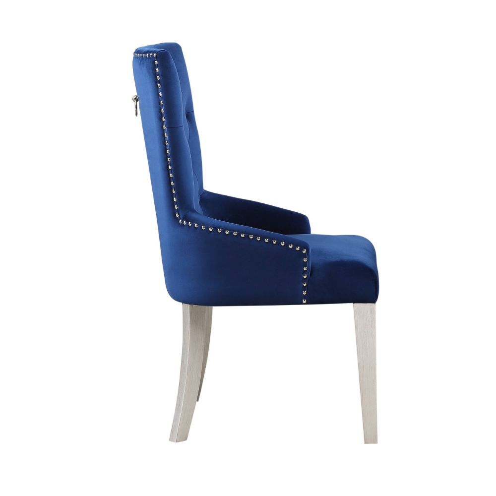 Varian - Side Chair - Blue Fabric & Antique Platinum, alternate view 3 with wood construction