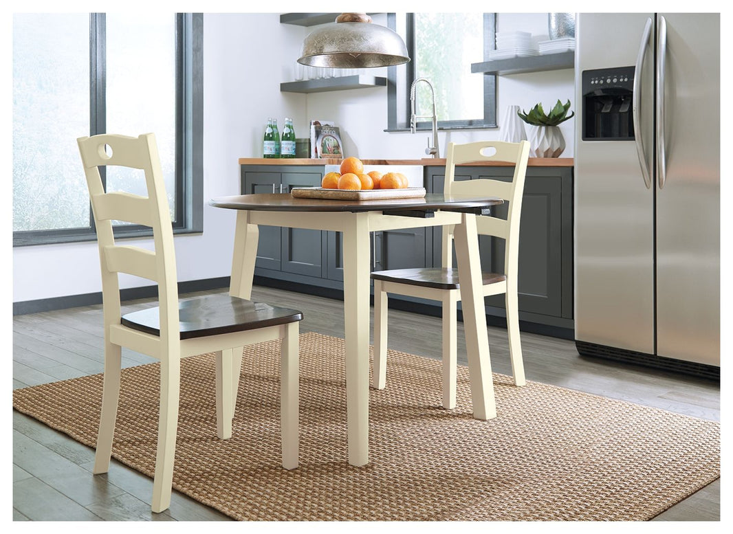 Woodanville - Round DRM Drop Leaf Table - Cream / Brown, product view with engineered wood
