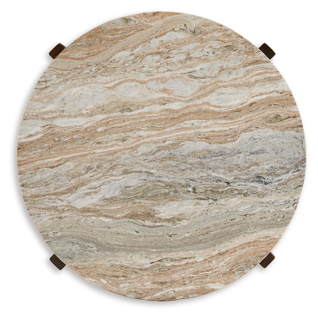Tanidore - Round Cocktail Table - Warm Brown, alternate view 2 with wood construction