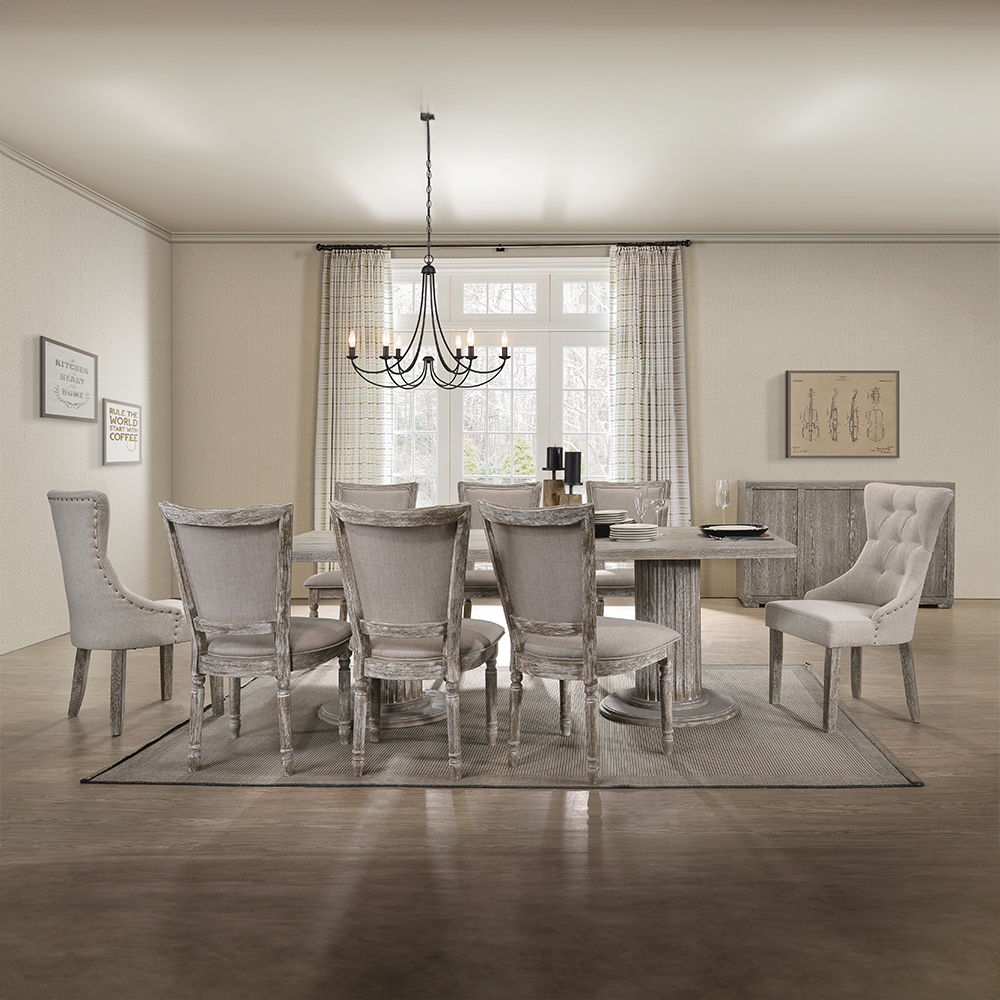 Gabrian - Side Chair (Set of 2) - Two-Tone Beige Fabric & Reclaimed Gray, alternate view 4 with wood construction