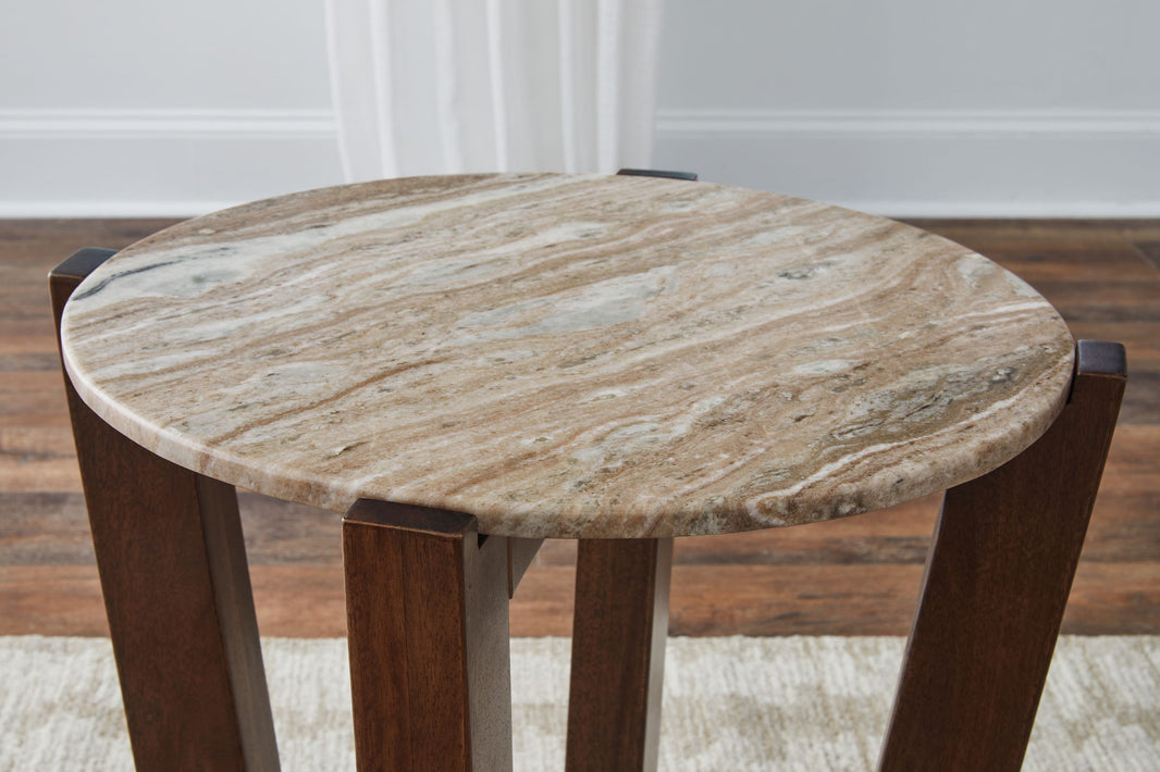 Tanidore - Round End Table - Warm Brown, alternate view 2 with wood construction