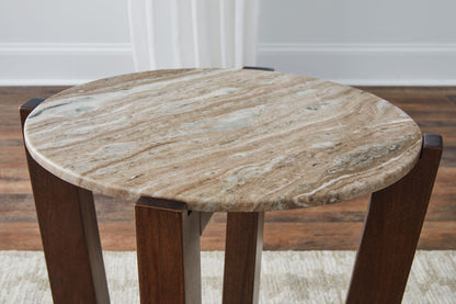 Tanidore - Round End Table - Warm Brown, alternate view 2 with wood construction