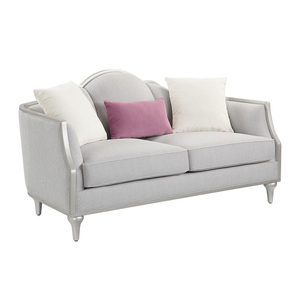 Kasa - Loveseat With 3 Pillows - Beige Linen & Champagne, alternate view 4 with wood construction