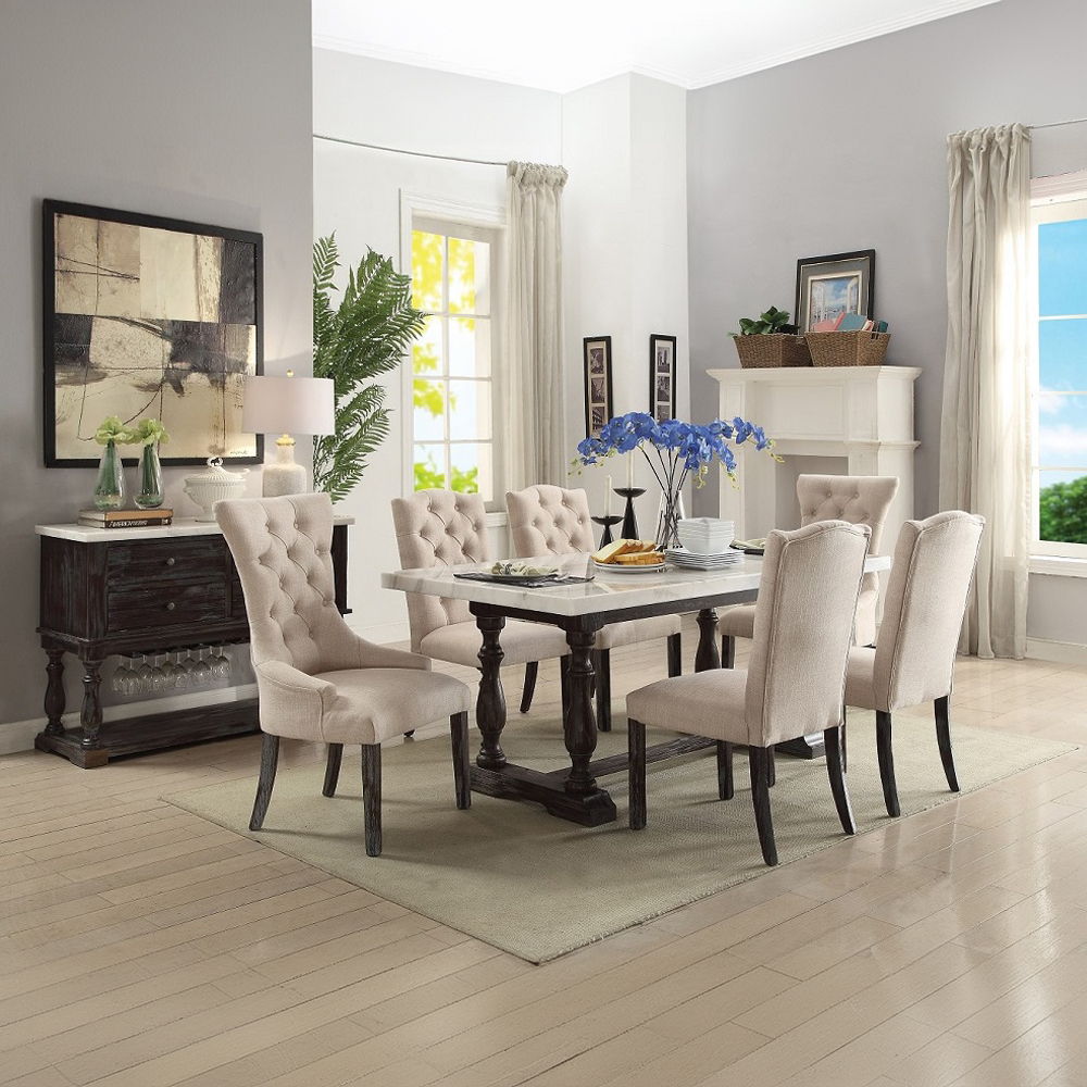 Gerardo - Side Chair (Set of 2) - Beige Linen & Weathered Espresso, alternate view 2 with wood construction