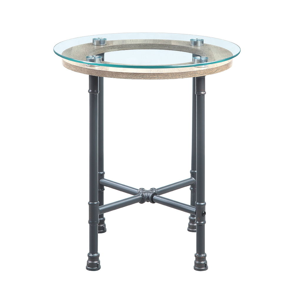 Brantley - End Table - Clear Glass & Sandy Gray, alternate view 2 with metal