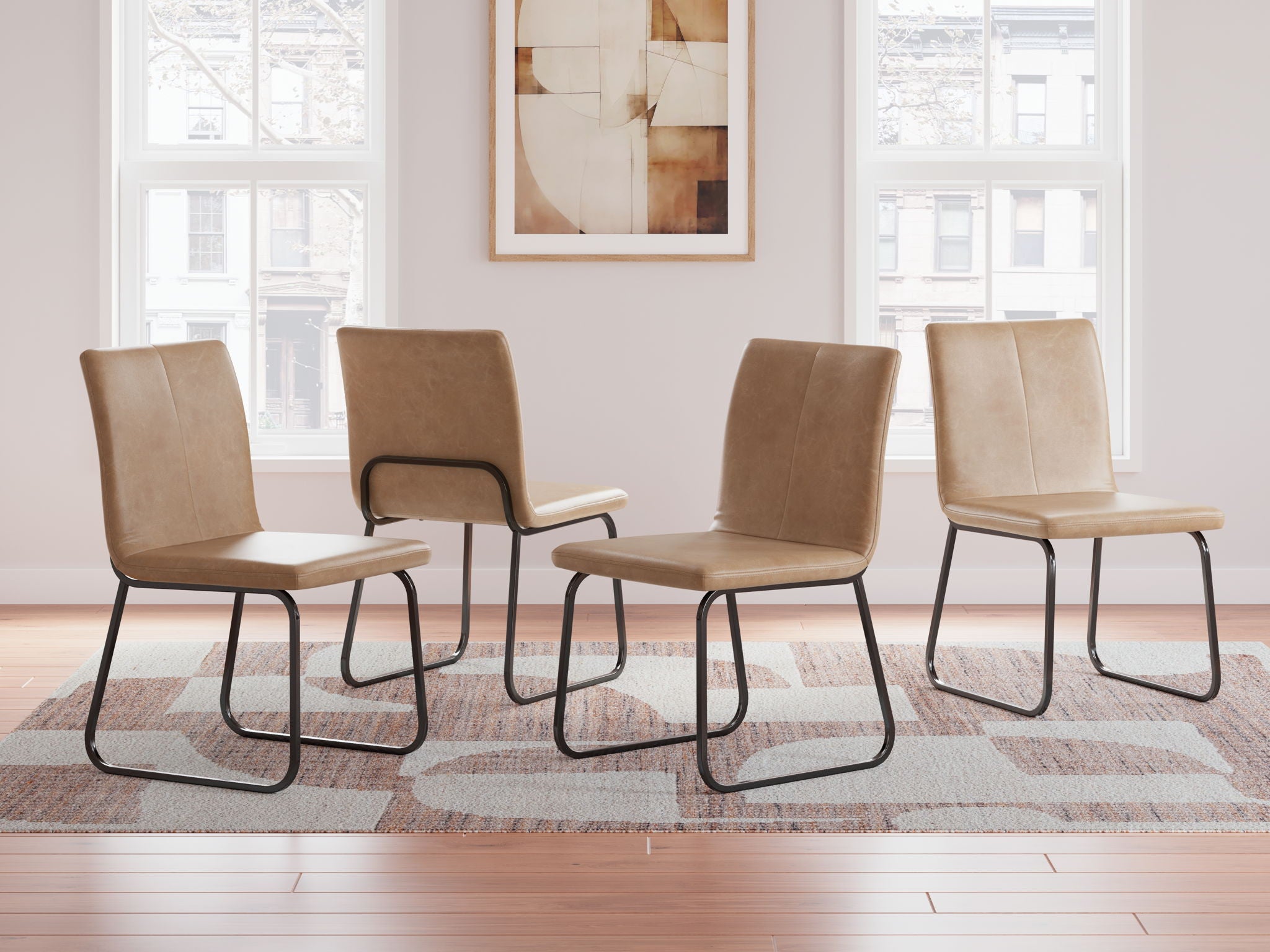 Pharwynn - 5 Pc. - Dining Room Table, 4 Side Chair - Black, alternate view 3 with leather upholstery