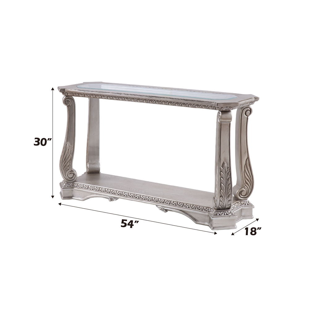 Northville - Sofa Table - Clear Glass & Antique Silver, alternate view 3 with wood construction