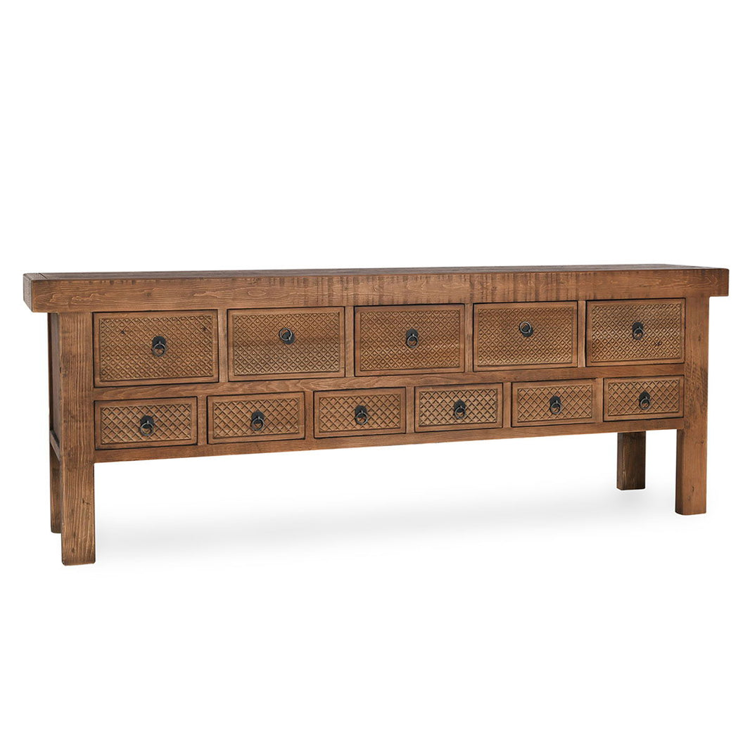 Lahey - 11 Drawer Console Table, product view with wood construction