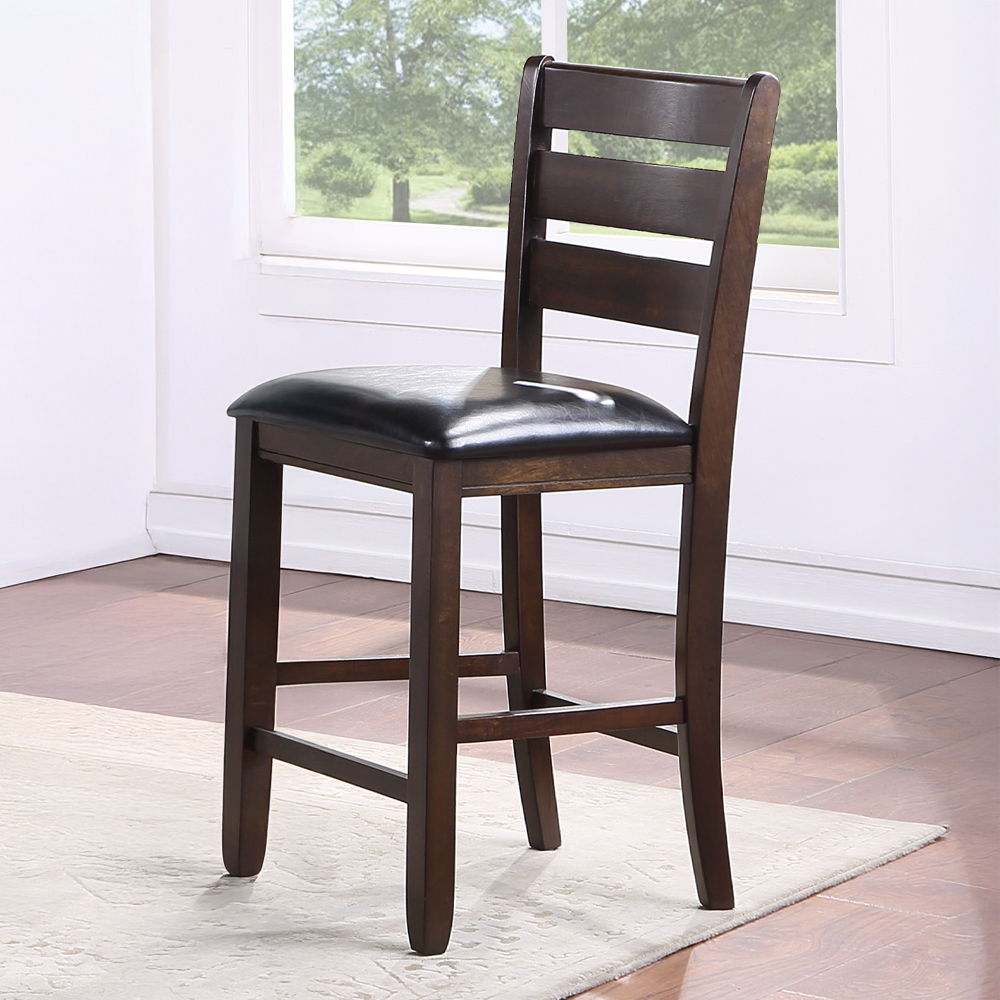 Urbana - Counter Height Chair (Set of 2) - Black Synthetic Leather & Espresso, product view with wood construction
