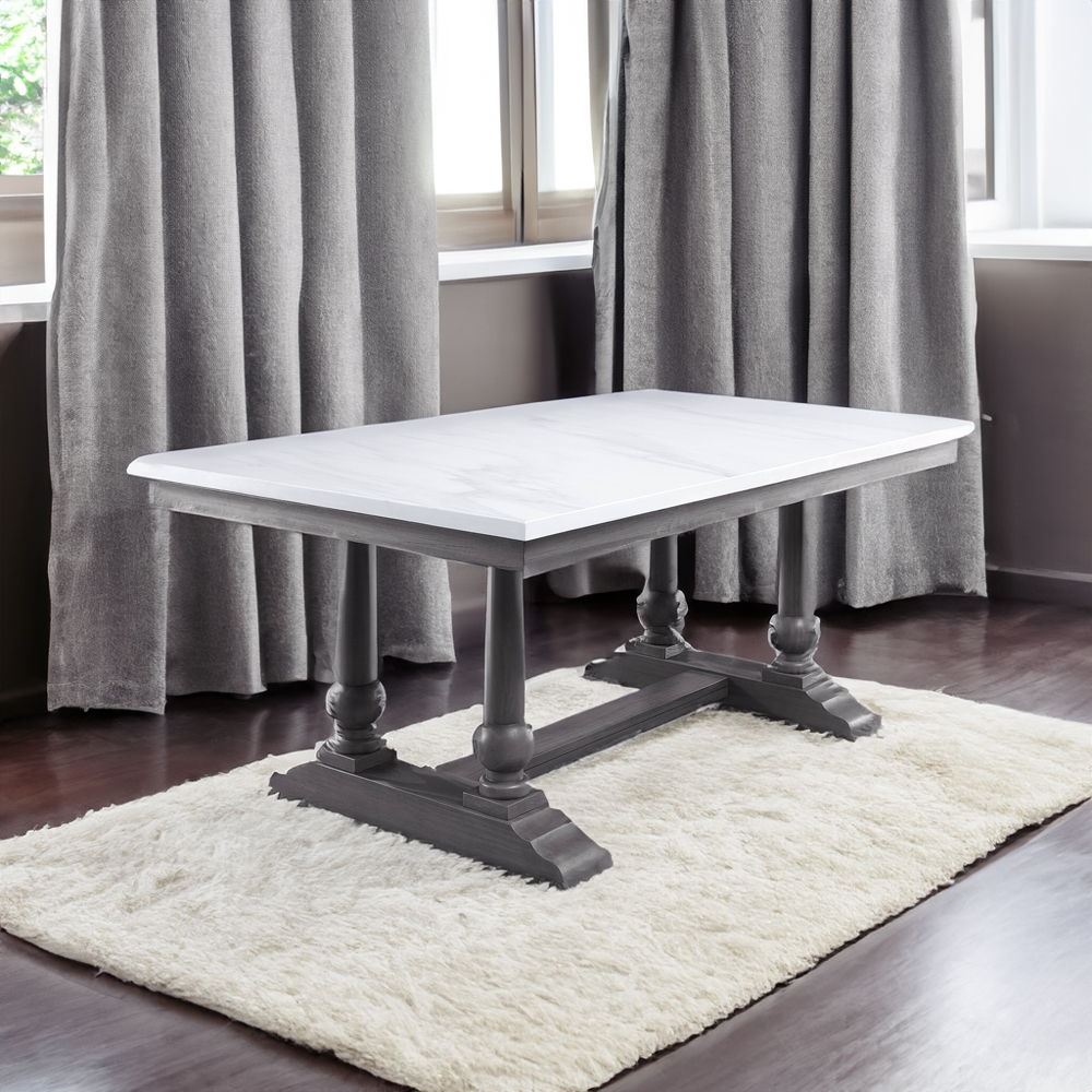 Yabeina - Dining Table - Marble Top Top & Gray Oak, product view with wood construction