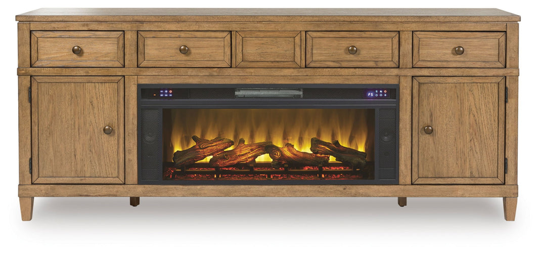 Sharlance - 81" TV Stand With Electric Infrared Fireplace Insert - Light Brown