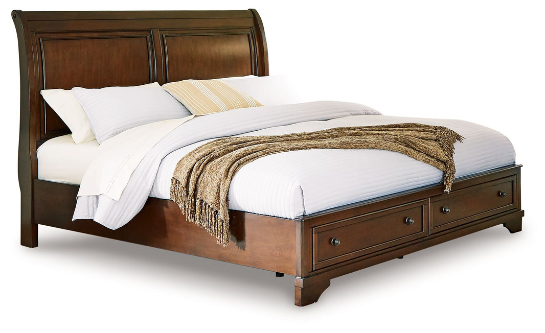 Trellington - Queen Sleigh Storage Bed - Brown, product view with wood construction