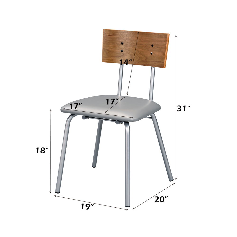 Jurgen - Side Chair (Set of 2) - Gray Synthetic Leather, Oak & Silver, alternate view 2 with wood construction